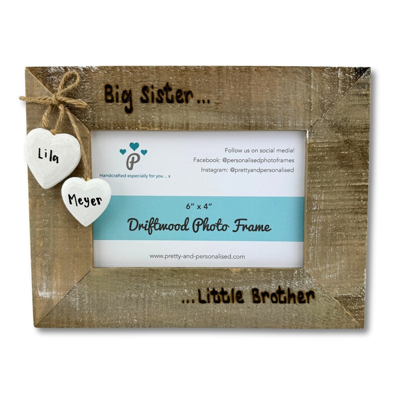 Big Sister Little Brother Photo Frame | Personalised Driftwood 6x4 ...