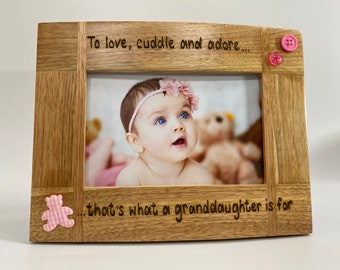 Grandson, Granddaughter, Grandchildren | Love, Cuddle & Adore | Personalised Solid Oak Wood Photo Frame | Fits 6x4”, 7x5” or 10x8" Photo