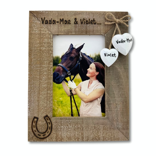 Horse and Rider Personalised Driftwood Photo Frame | Horse Frame / New Horse Gift | Horse Memorial | 6x4” Picture | Horseshoe Pony Lover