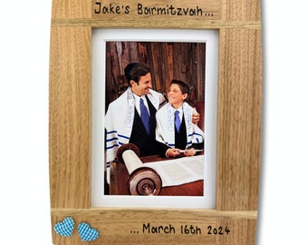 Bar-mitzvah Photo Frame | Bar Mitzvah Gift | Engraved With Any Message | Personalised Solid Oak Wood | 3 Sizes Available