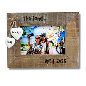 Holiday / Adventure Personalised Driftwood Photo Frame | Place and Date | Girlfriend / Boyfriend / Friend / Family Gift Vacation Destination