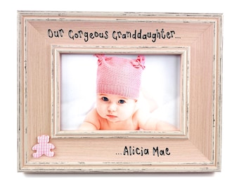 Gorgeous Granddaughter Photo Frame Personalised Vintage Style | Baby Great Grandchild | Grandparents Gift | 4 Colours | 6x4" / 7x5"