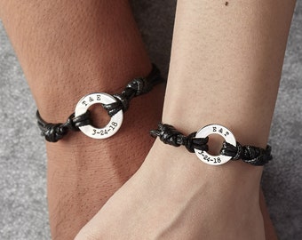 Couple Initial Bracelets, Boyfriend Girlfriend Jewelry, Long Distance Relationship Bracelets, His and Hers Bracelet Set, Anniversary Gift