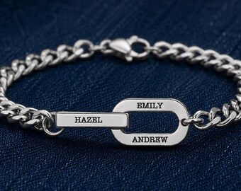 Kindernaamarmband, vaderdagarmband, gegraveerde herenarmband, gepersonaliseerde naamarmband, cadeaus van vrouw, cadeau vader