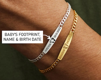 Baby Loss Gift For Dad, Custom Footprint Bracelet, Christmas Memorial Gifts, Miscarriage Jewelry For Dad, Stillborn Memorial Gift
