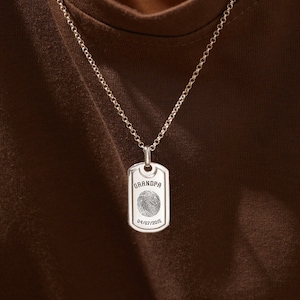 Mens Fingerprint Necklace, Mens Memorial Gift, Thumbprint Jewelry, Memorial Gift, Keepsake Necklace, Loss Of Dad Necklace