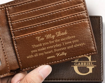 Dad Personalized Wallet, Custom Gifts For Dad From Daughter, Engraved Wallet For Men, Daddy Gift,Leather Dad Wallet, VEGAN Leather