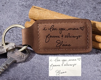 Handwriting Keychain, Mens Leather Keychain, Handwritten Gift For Men, Leather Keychain, Handwritten Keychain, Signature Keychain