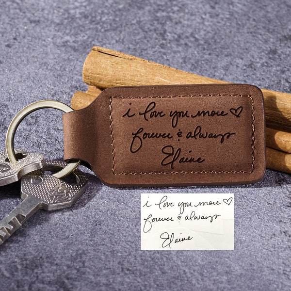 Handwriting Keychain, Personalized Leather Keychain, Handwritten Keychain, Anniversary Gift For Him, Signature Keychain