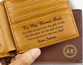 Custom Stepdad VEGAN Wallet, Bonus Dad Gift, Personalized Leather Wallet, Fathers Day Gift For Stepdad, Stepdad Gift, Leather Custom Gift