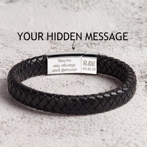Men Leather Bracelet, Hidden Message Bracelet, Personalized Gift For Boyfriend, Secret Message, Anniversary Gift For Him, Husband Gift