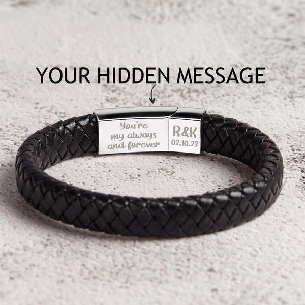 Fathers Day Gift For Him, Men Leather Bracelet, Hidden Message Bracelet, Personalized Gift For Boyfriend, Secret Message, Husband Gift