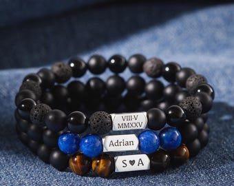 Custom Bracelet For Men, Mens Bracelet, Beaded Bracelet For Men, Boyfriend Bracelet With Name, Valentine Gift For Husband,Custom Men Jewelry