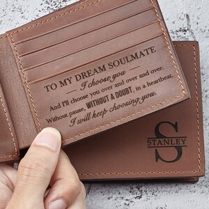 Cartera para novios, cartera para maridos, cartera grabada para maridos, regalo de cuero para hombres, cartera de aniversario para hombres, regalo de cumpleaños de la esposa
