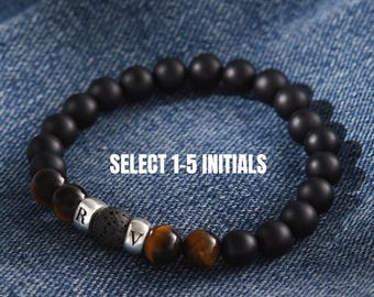 Personalized Initial Bracelet For Men, Men Jewelry, Beaded Bracelet For Men, Couple Initial Bracelet, Boyfriend Gift, Valentine Gift For Him