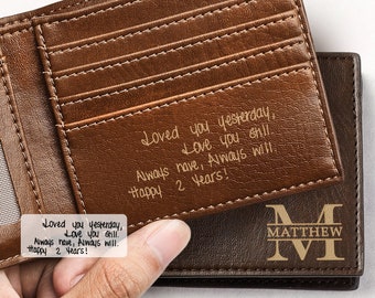 Actual Handwriting Wallet Gift, Engraved Wallets, Anniversary Gift For Him, Personalized Bifold Wallet, Vegan Leather Wallet