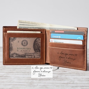 Cartera personalizada para hombre, billetera con escritura a mano, regalo para el Día del Padre, billetera plegable de cuero, regalo para papá, regalo para novio, regalo para esposo