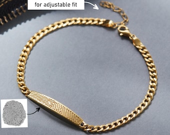 Actual Fingerprint Bracelet, Fathers Day Gift, Without Loved One, Thumbprint Bracelet,Memorial Jewelry For Men,Personalized Keepsake Jewelry