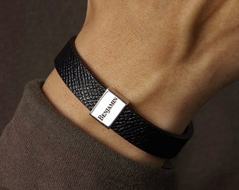 Custom Leather Bracelet for Him, Dad Bracelet with Kids' Name, Mens Bracelet, Mens Name Bracelet, Personalized Valentine Gift