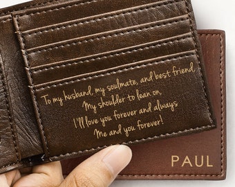 Anniversary Gifts For Him, Vegan Leather Wallet, Birthday Gift for Him, Husband Wallet, Personalized Engraved Wallet