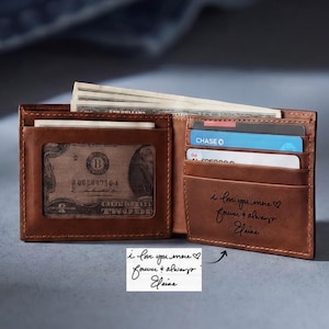 Carteira masculina personalizada, carteira com caligrafia, presente de Dia dos Pais para o marido, carteira masculina personalizada, carteira de couro dobrável, presente para o pai, presente para o namorado