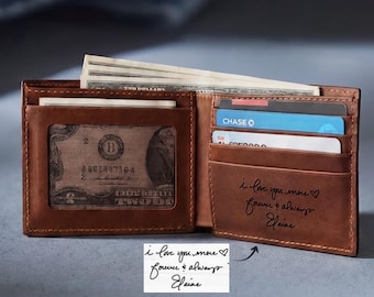 Personalized Wallet Men, Handwriting Wallet, Fathers Day Gift For Husband, Custom Men Wallet, Bifold Leather Wallet, Dad Gift,Boyfriend Gift