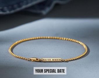 Date Bracelet, Gift For Boyfriend, Personalized Men Bracelet, Engraved Bracelet For Men, Anniversary Gift For Him, Roman Numerals