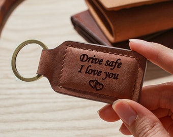 Personalized Leather Keychain, Custom Father's Day Gift, Genuine Leather Gift, Anniversary For Him, Customized Keychain, Men Key Ring