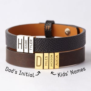 Personalized Gift From Wife, Custom Name Bracelet, Dad Gift with Kids Name, Mens Leather Bracelet, Dad Bracelet, Husband Gift, Gift For Him