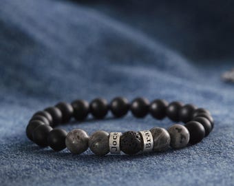 Men Name Bracelet, Beaded Bracelet With Names, Custom Men Jewelry, Husband Gift From Wife, Gift For Boyfriend, Valentine Present For Him