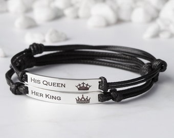 His Queen Her King Bracelets, Matching Couples Bracelets, Couple Gift, Boyfriend Girlfriend Jewelry, Personalized Couple Bracelets