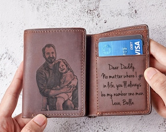 Cartera de fotos personalizada, regalo del día del padre de los niños, billetera triple grabada para hombres, regalo de papá de la esposa, billetera de papá, billetera de imagen personalizada