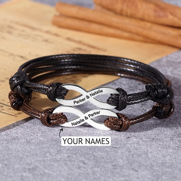 Pulseras personalizadas para pareja, pulsera infinita para él y para ella, pulseras para novio y novia, regalo de aniversario para pareja, joyería para pareja