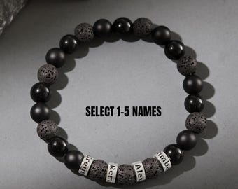 Men Beaded Bracelet, Bracelet For Husband, Valentines Gift For Man, Kid's Name Bracelet, Custom Jewelry For Boyfriend, Beaded Stone Bracelet