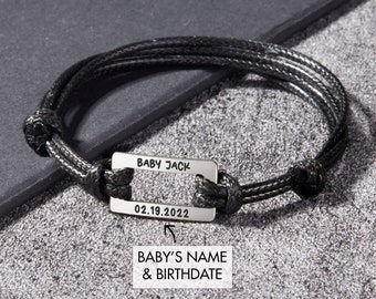 New Daddy Bracelet, Custom Gift For New Dad, Baby Name Bracelet, Custom Mens Bracelet, First Time Dad Gifts, New Father Gift