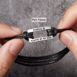 Pet Bracelet for Men, Pet Name Bracelet, Pet Memorial Jewelry, Dog Dad Gift, Paw Print Bracelet, In Memory Of Dog, Pet Loss Gift