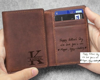 Mens Leather Wallet, For Him Valentines Day Gift, Personalized Leather Wallet, Trifold Wallet Men, Handwriting Wallet For Men, Dad Wallet