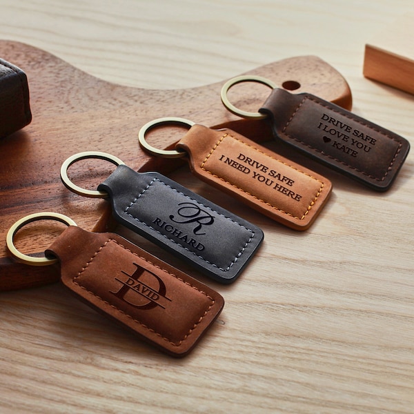 Mens Leather Keychains, Engraved Keychain For Him, Name Keychain, Personalized Keychain, Mens Leather Gifts, Custom Key Ring