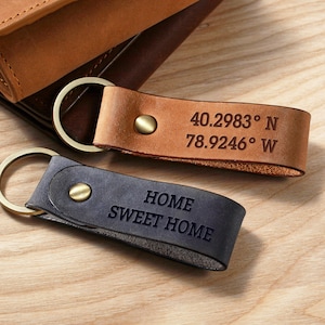 Benutzerdefinierte Koordinaten Schlüsselanhänger, Geschenk für ihn, personalisierte Leder Schlüsselanhänger, Längen-Breite-Schlüsselanhänger, Abschlussgeschenke