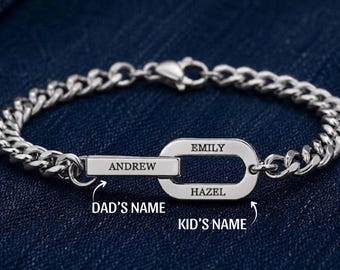 Kid's Name Bracelet, Dad Bracelet, Mens Engraved Bracelet, Personalized Name Bracelet, Gifts From Wife, Dad Gifts