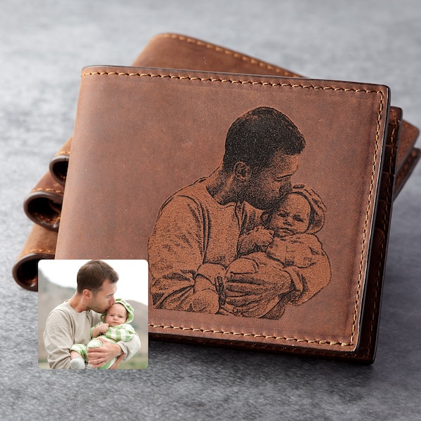 Personalisiertes Geschenk zum ersten Mal für Papa, Vatertagsgeschenk vom Baby, Geldbörse für neuen Papa, Foto-Geldbörse, personalisierte Leder-Geldbörse, Geschenk zum ersten Mal für Papa