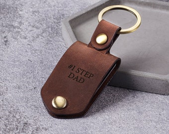 Stepdad Personalized Keychain, Birthday Gift For Stepfather, Step Dad Gift, Bonus Dad Keyring, Gift for Step Dad, Mens Leather Keychain