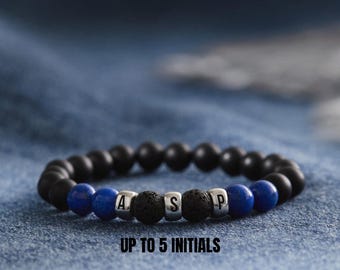 Dad Bracelet With Initials, Kid's Initials Bracelet, Men Beaded Bracelet, Husband Gift From Wife, Valentine Gift For Him, Custom Men Jewelry