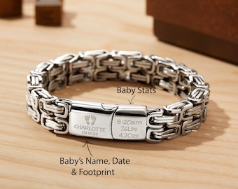 First Father Day Gift, New Dad Bracelet, Dad Jewelry, First Time Dad Gift, Baby Stats Bracelet, Mens Personalized Bracelet