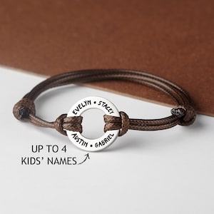 Dad Bracelet, Dad Gift From Kids, Valentine Gift For Husband, Personalized Mens Jewelry, Leather Bracelet For Men, Kids Name Bracelet