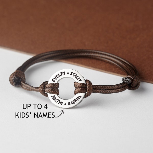Bracelet pour papa, cadeau personnalisé papa d'une enfant, nom de bracelet pour homme, bracelet en cuir pour homme, cadeau personnalisé pour papa, bracelet prénom pour enfant