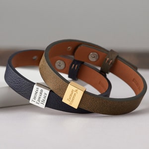 Dad Bracelet with Kids&#39; Name, Mens Bracelet, Mens Name Bracelet, Leather Bracelet for Him, Personalized Dad Gift