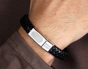 Leather Memorial Bracelet, Personalized Fingerprint Bracelet, Without Loved One, Thumbprint Jewelry, In Memory Of Dad