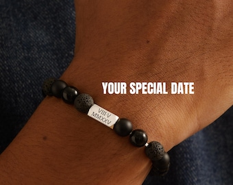 Custom Roman Numeral Bracelet, Men Name Bracelet, Boyfriend Beaded Bracelet, Valentine Gift For Husband, Beaded Bracelet For Him