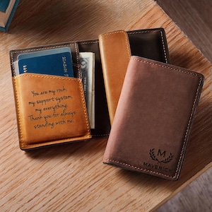 Portefeuille pour homme avec poche à monnaie, portefeuille fin personnalisé, portefeuille à deux volets pour homme, portefeuille avec poche sur le devant, cadeau petit ami, cadeau mari d'une femme
